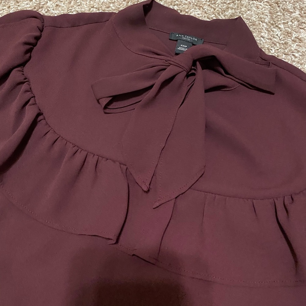 Ann Taylor Petite Tie Neck Ruffle Blouse - Picture 2 of 5